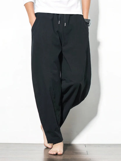 Cotton Linen Jogger Pants Men Baggy Casual Trousers Male Walking Wide leg Loose Cotton Sweatpants Chinese Summer 2025 New
