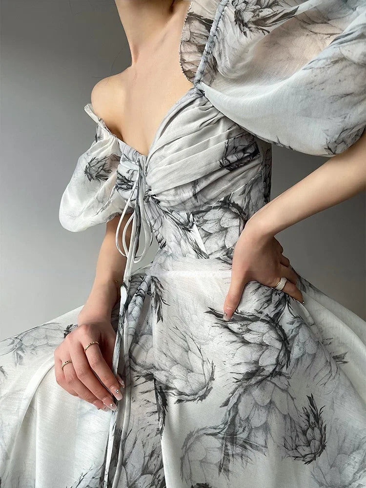 Vintage Floral Print Midi Dress