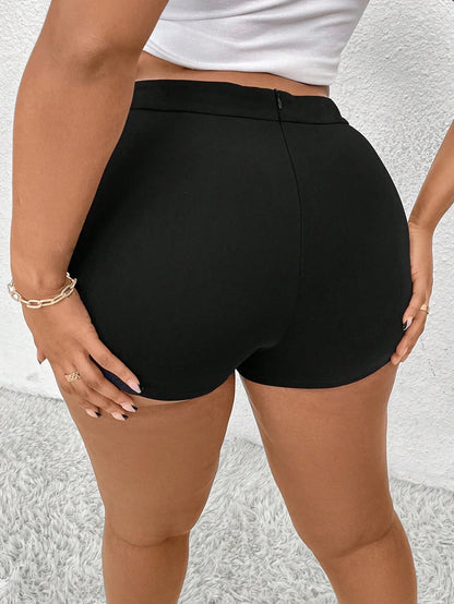 Plus Size High-Waisted Pleated Mini Shorts for Women | Asymmetric Office Style