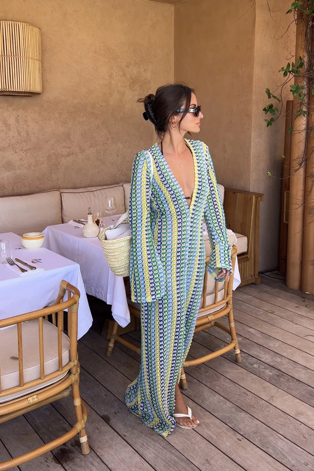 Crochet Colorful Stripe Maxi Dress