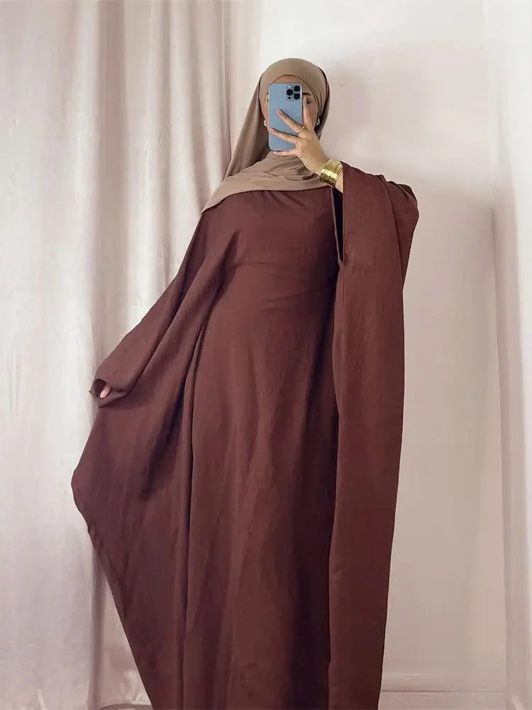 Summer Soft Crepe Linen Khimar Butterfly Batwing Abaya