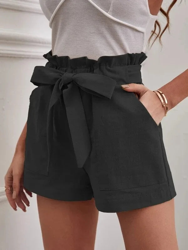 Women’s Summer Linen-Look Casual Shorts | High Waist, Wide Leg, Loose Fit