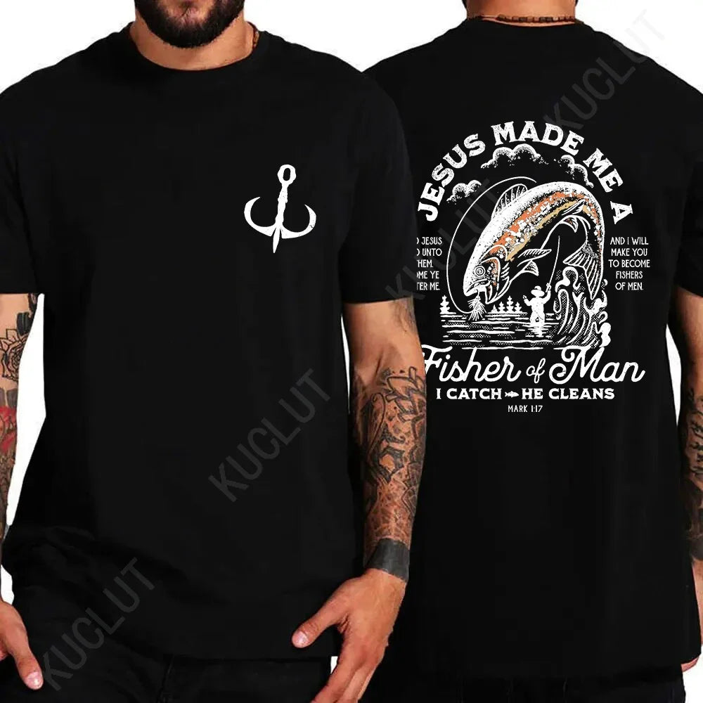 Christian Shirts for Men Christian T Shirts Fisher of Men TShirts Gift for Men Jesus Bible Verse Shirt Dad Birthday Gift Tops
