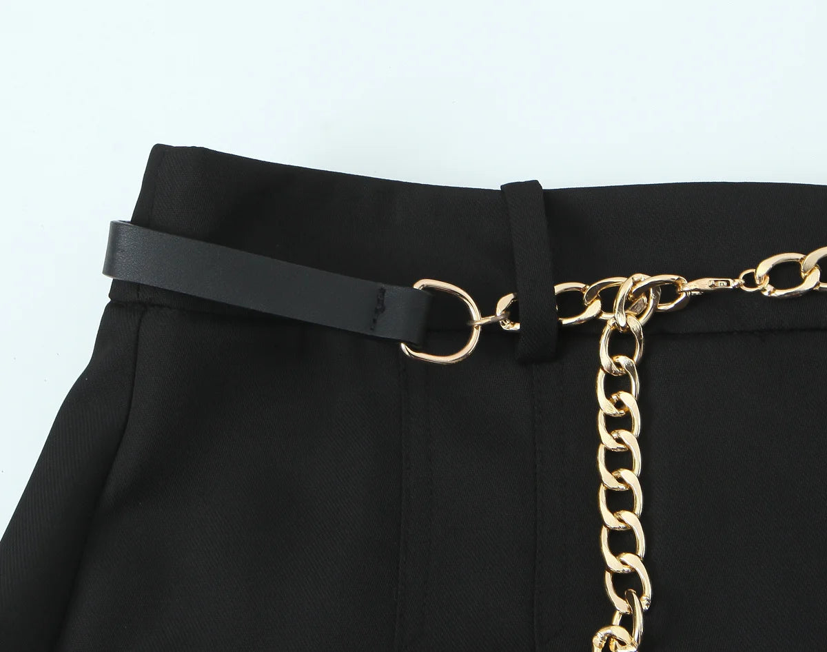 Vintage High-Waist Straight Trousers with Belt | Knee-Length Wide Leg Pants