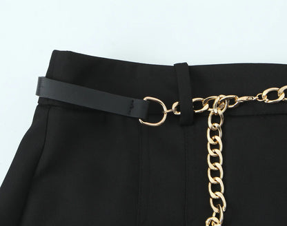 Vintage High-Waist Straight Trousers with Belt | Knee-Length Wide Leg Pants