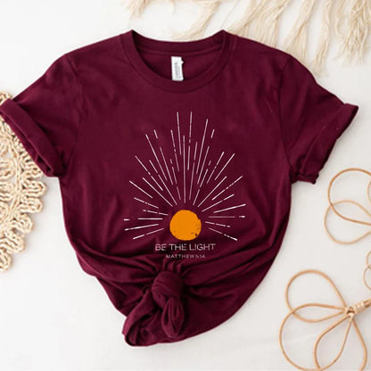 Be The Light Mathew 5 14 Sunburst T-Shirt Vintage Bible Verse Shirt Christian Tshirt Sun Tee Boho Top Inspirational Gift