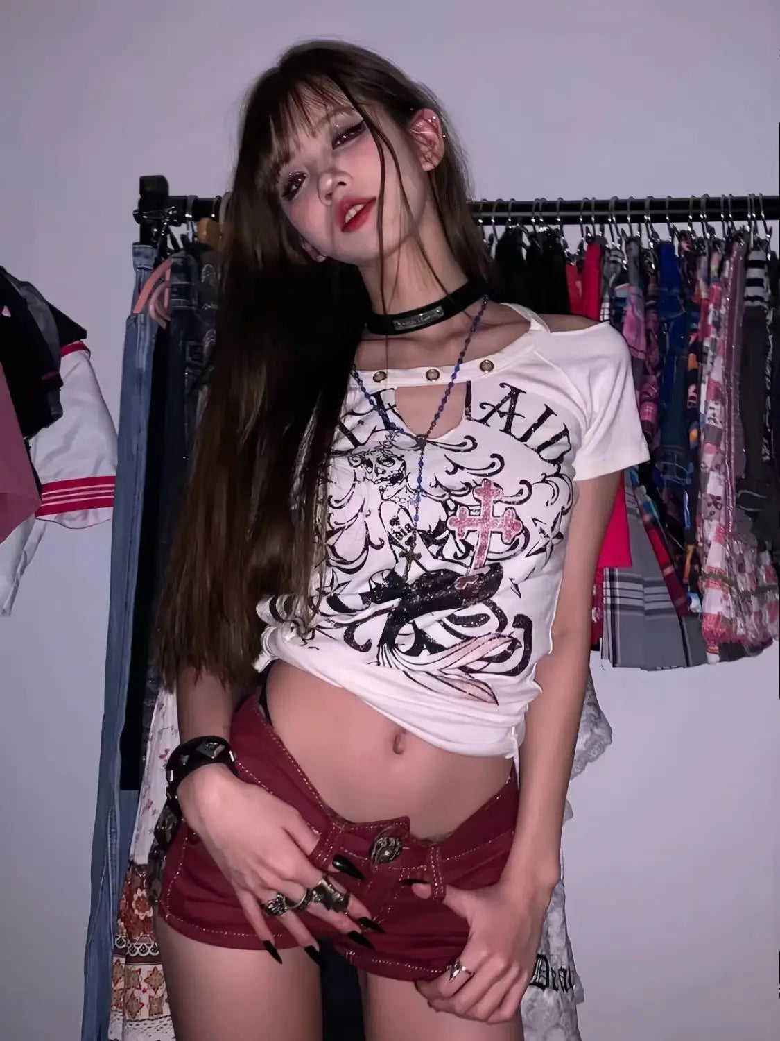 sexy leopard print red denim shorts women&