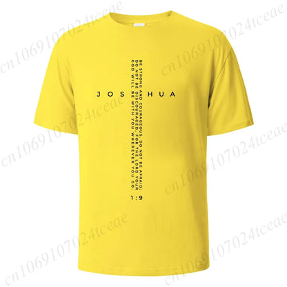 Be Strong and Courageous Bible Verse Tee, Minimalist Cross Christian Shirt T-Shirts, Inspirational Scripture Tops Gift for Faith