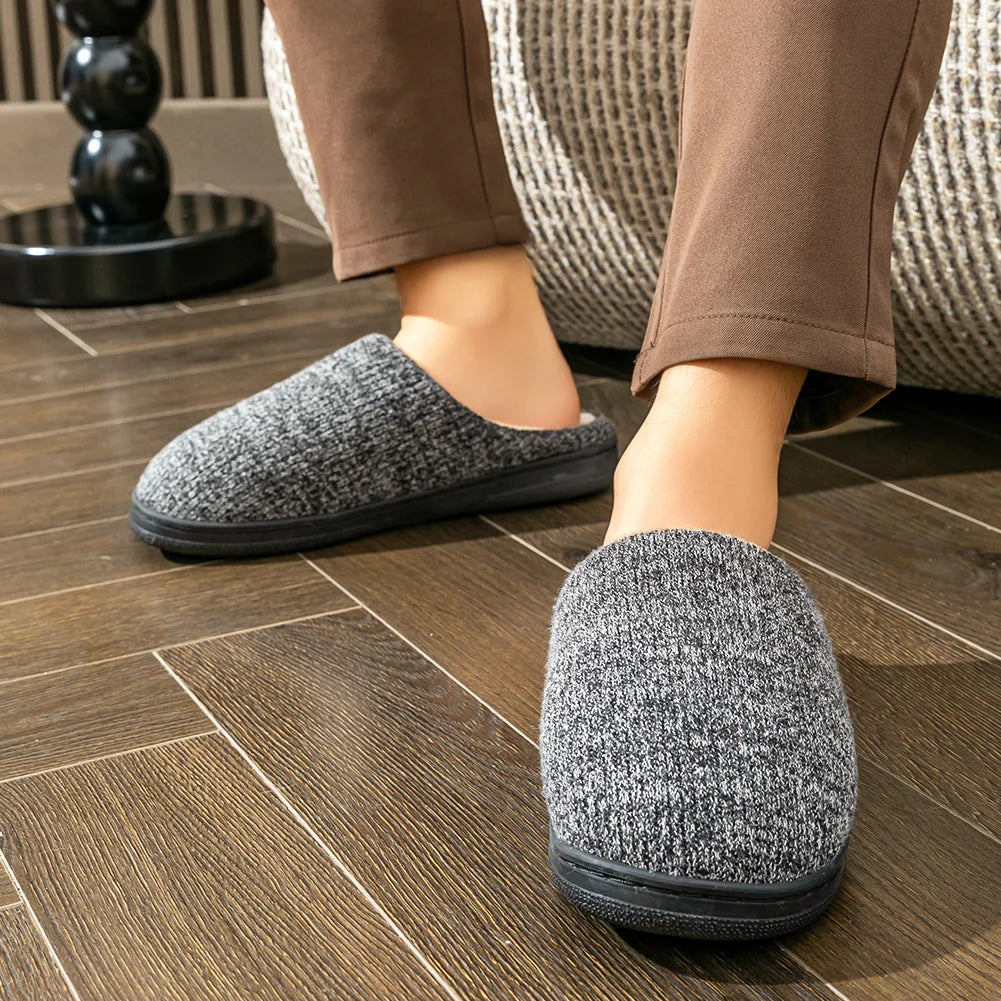 Men’s Memory Foam Cushion Slippers – Warm Indoor Platform Shoes