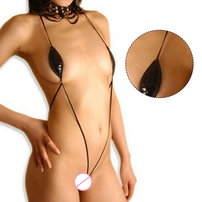 Shiny PU Leather Thong Bikini Set