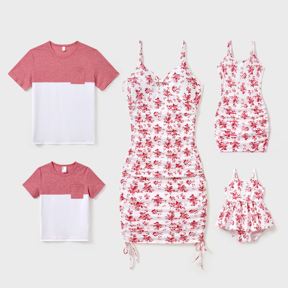 Matching Flower Print Strappy Body-con Dress for Mommy and Me