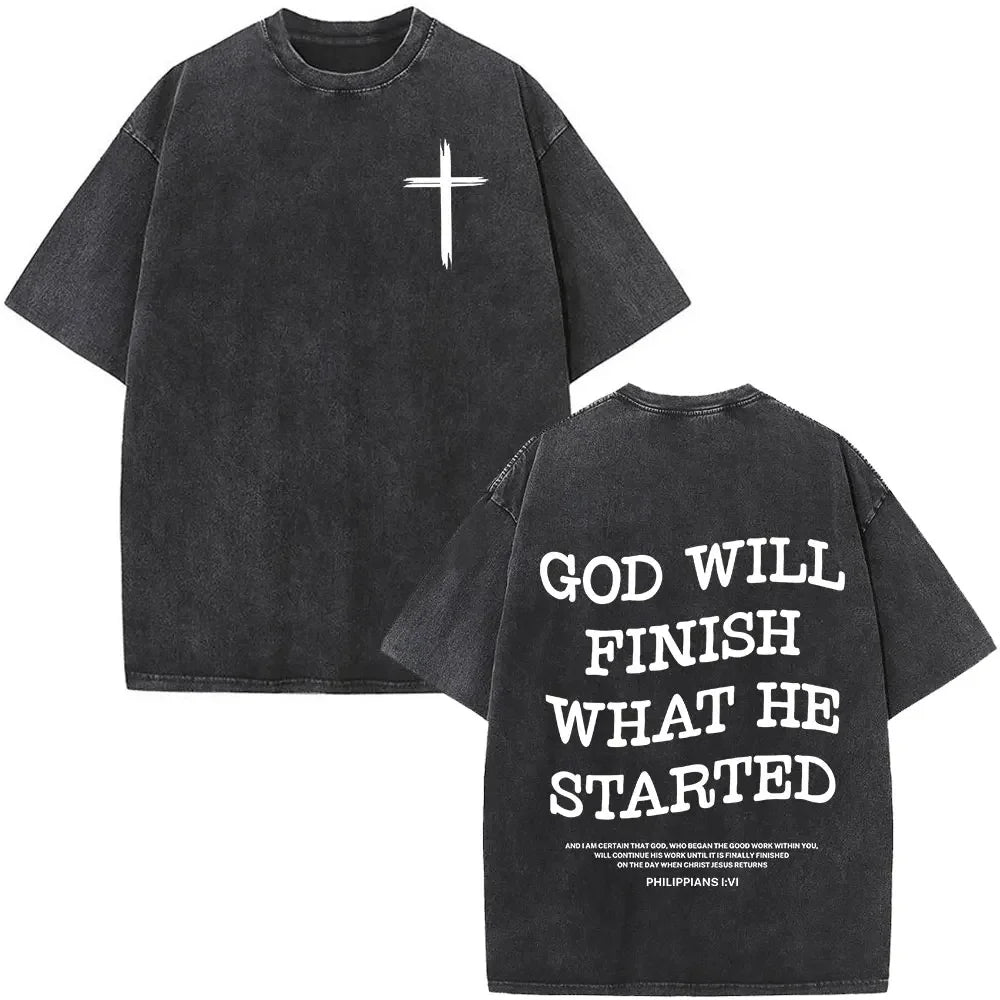 Heart Cross Christian Jesus Faith Over Fear Bible Verse Vintage Washed T-shirts Unisex Fashion Oversized T Shirts Cotton T-shirt