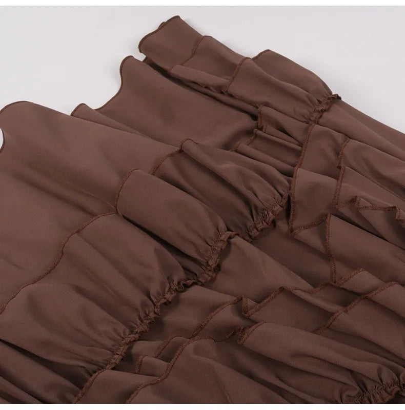 Brown Ruffled High-Waisted Victorian Skirt | Steampunk Gothic Vintage Party Wear