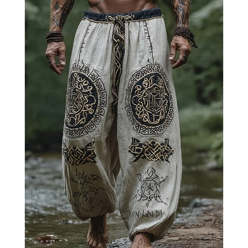 Men’s Retro Viking Celtic Skeleton 3D Printed Casual Drawstring Pants