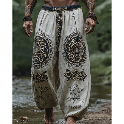Men’s Retro Viking Celtic Skeleton 3D Printed Casual Drawstring Pants