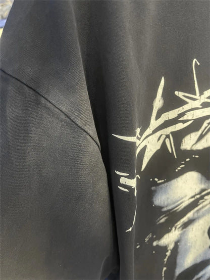 Summer New Arrival HELLST- Brand Fashion High-Street Vintage Retro Cotton Streetwear Jesus Print Tops T-Shirt