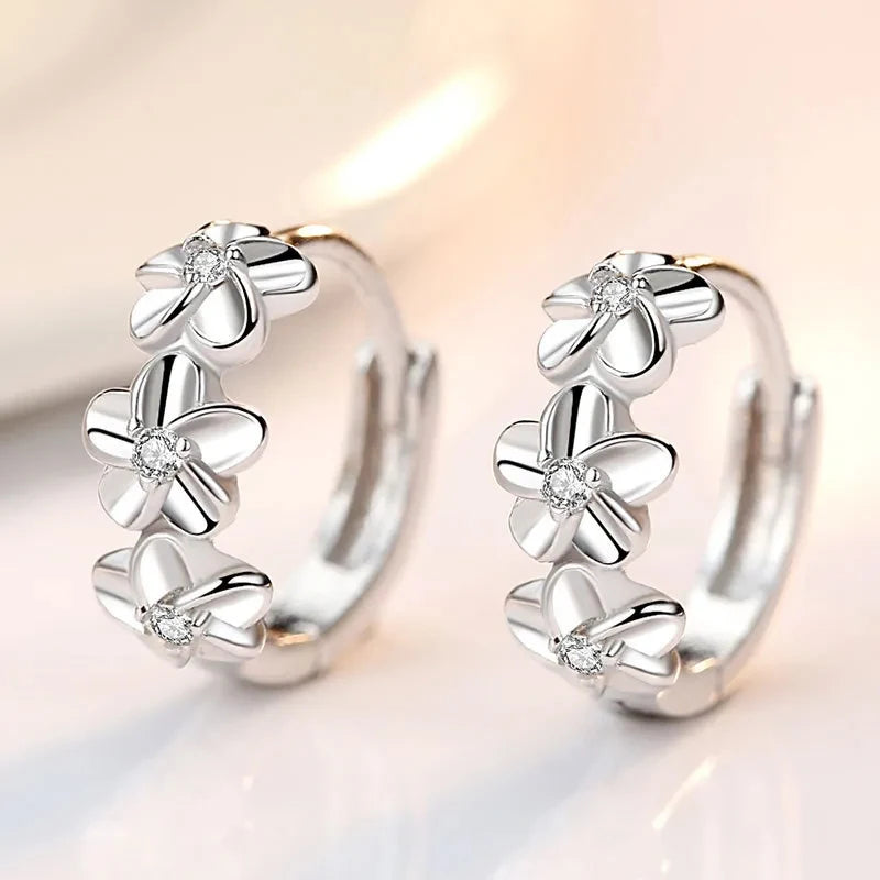 925 Sterling Silver Crystal Zircon Flower Stud Earrings