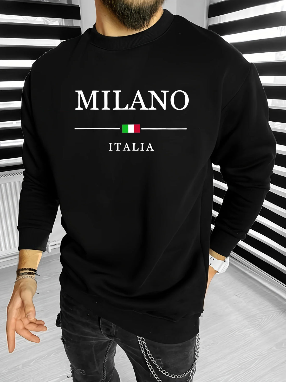Men’s Autumn Winter MILANO ITALIA Graphic Sweatshirt – Casual Loose Fit