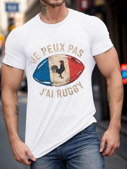Summer Men’s 100% Cotton Rugby Graphic T-Shirt | Casual Loose Fit Tee