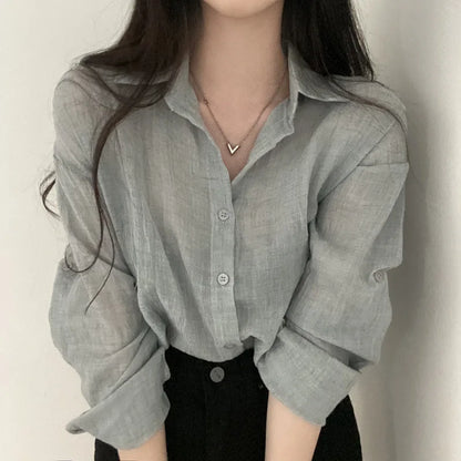 Trendy Anti-UV Pure Color Shirt Blouse