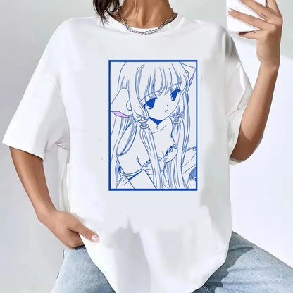Women’s Kawaii Vintage Cartoon Tee with O-Neck
