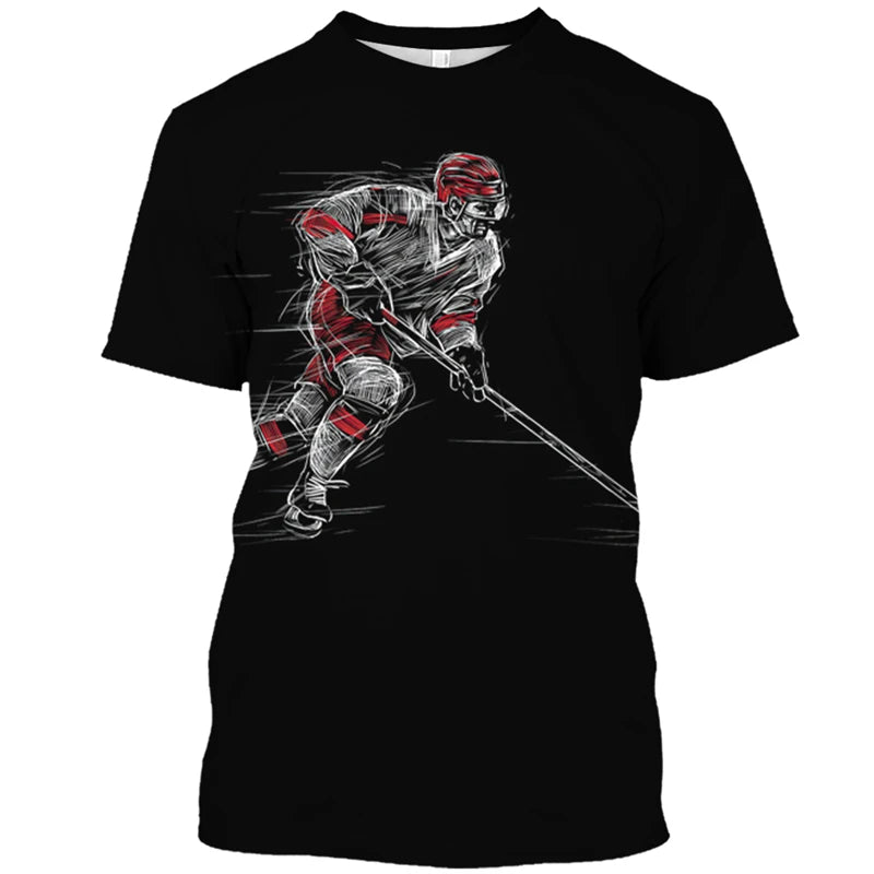 Hockey Stick Pattern 3D Print T-Shirt | Harajuku Loose Fit Casual Short Sleeve Sports Tee