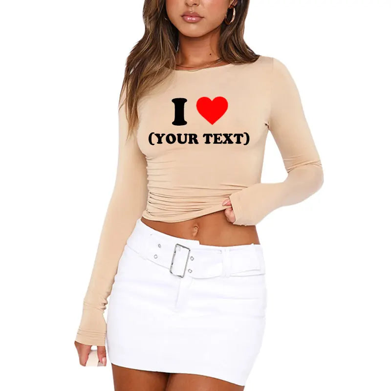 DIY Customize Your Text Couple Spring Autumn Women’s Long Sleeve Crop T-Shirt