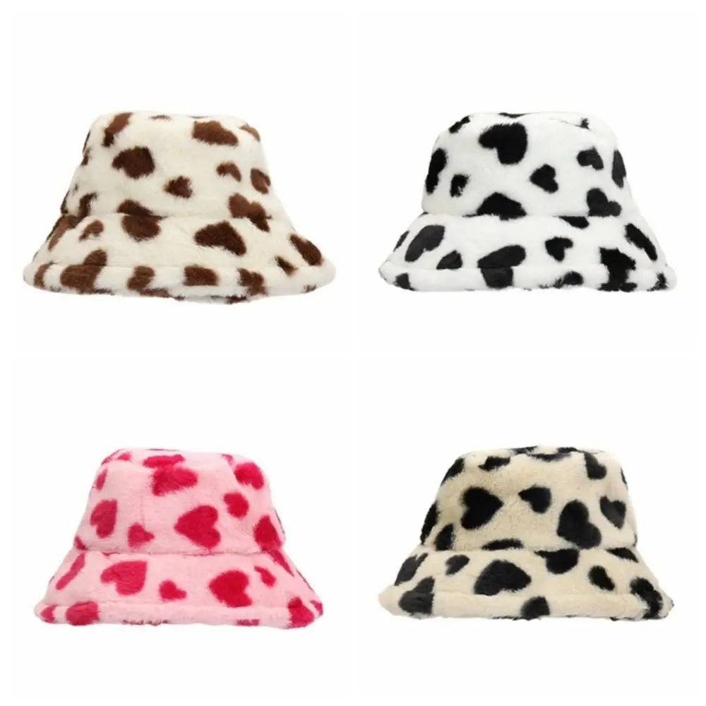 Sweet Faux Fur Fisherman Hat | Fluffy Heart Bucket Hat for Winter &amp; Casual Wear