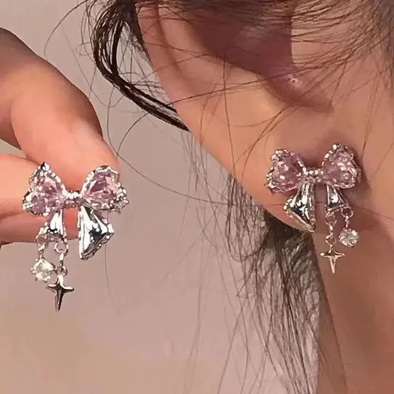Cute Crystal Bowknot Zircon Stud Earrings for Women