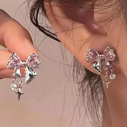 Cute Crystal Bowknot Zircon Stud Earrings for Women