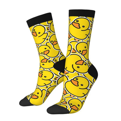 Yellow Bathtime Rubber Ducks Pattern Socks | Harajuku Style All-Season Crew Socks