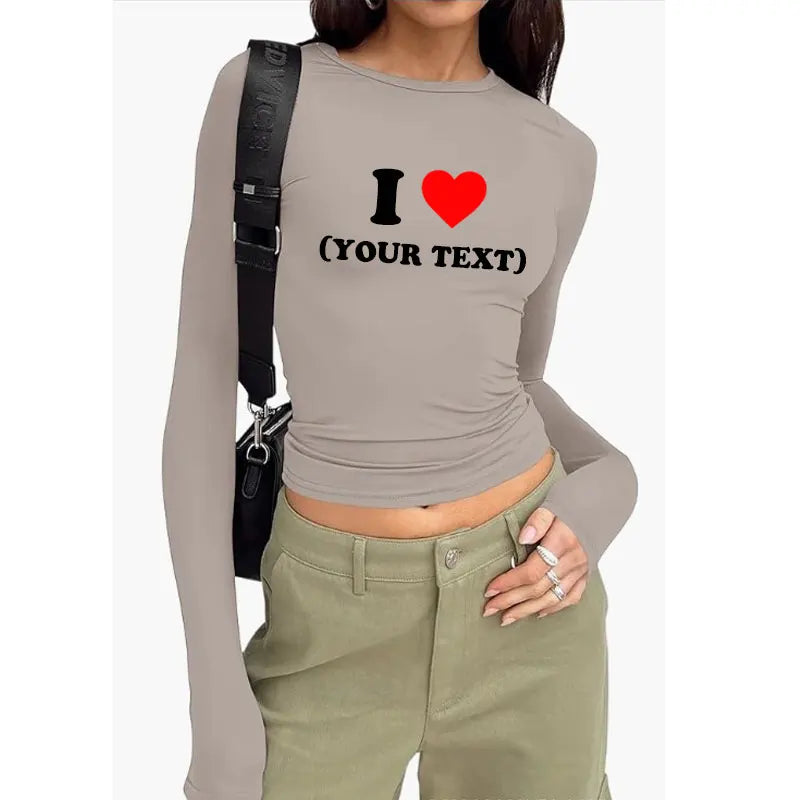 DIY Customize Your Text Couple Spring Autumn Women’s Long Sleeve Crop T-Shirt