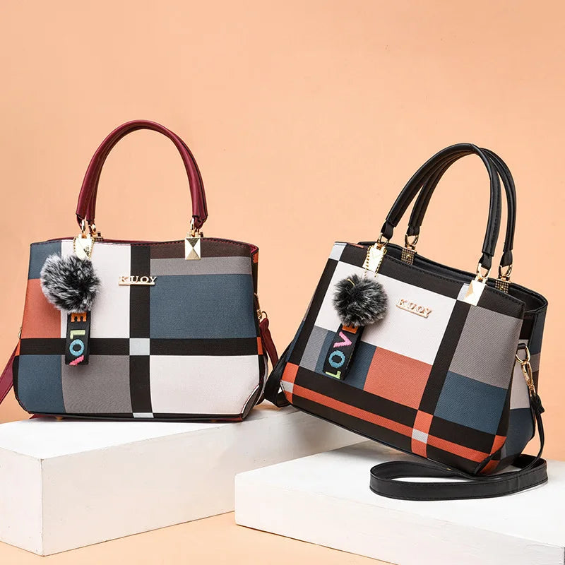 Women’s PU Leather Crossbody Handbag with Fur Charm