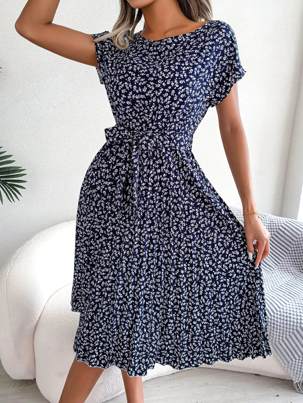 Women’s Floral Pleated A-Line Dress