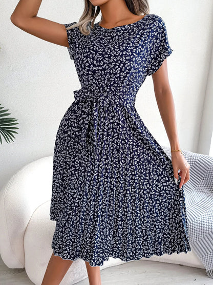 Women’s Floral Pleated A-Line Dress