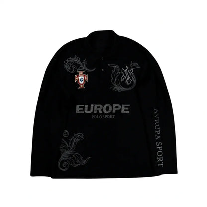 Y2k Polo Shirt Casual Loose Pattern Embroidery Long Sleeve T Shirts Street Sweatshirt Mens Baseball Clothing Lapel Golf Jersey