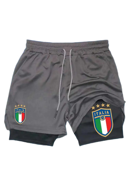 Men’s Camo 2-in-1 Running Shorts | Quick-Dry Gym Training Shorts with Built-In Pocket
