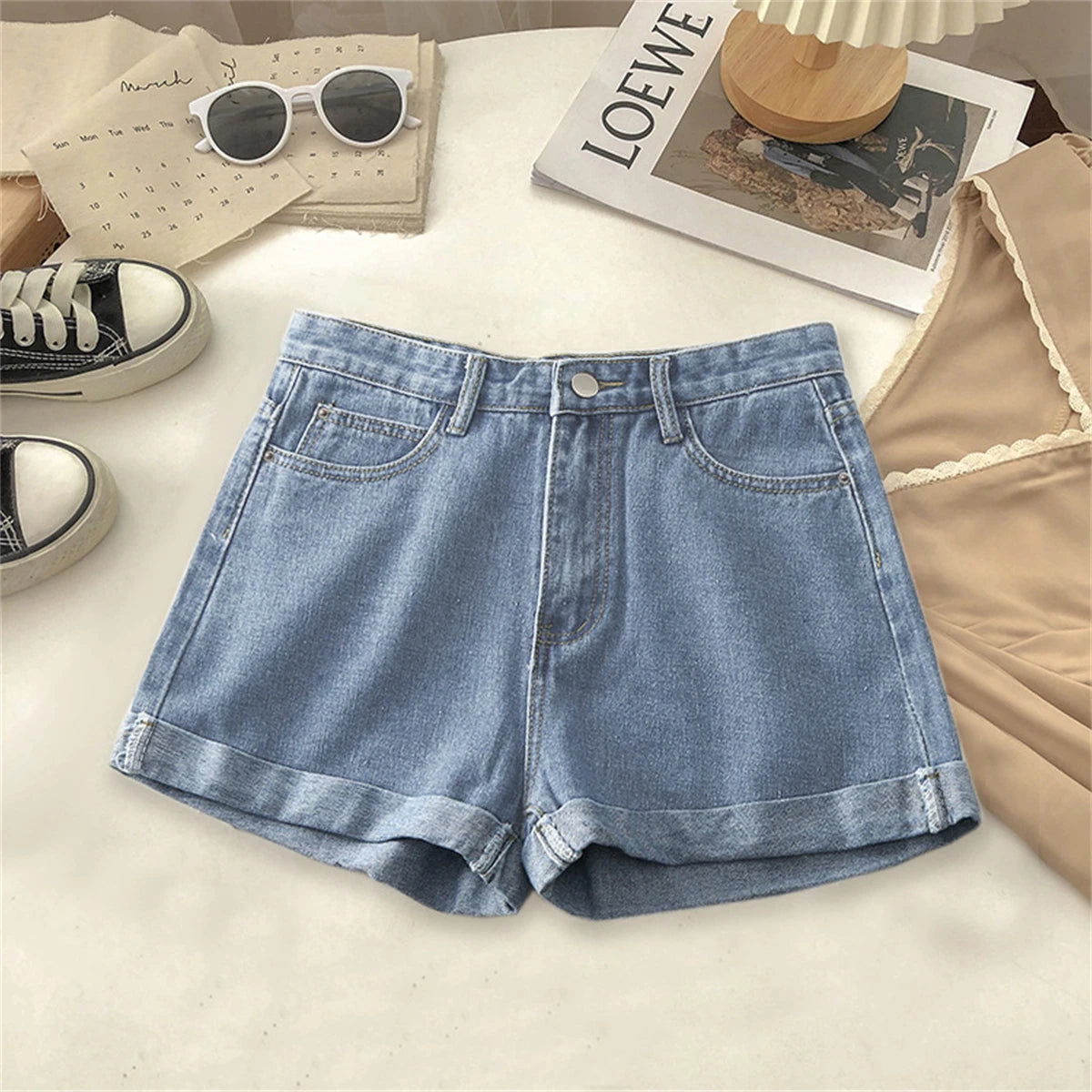 High-Waist Wide Leg Denim Shorts | Casual Korean Style Summer Hot Pants
