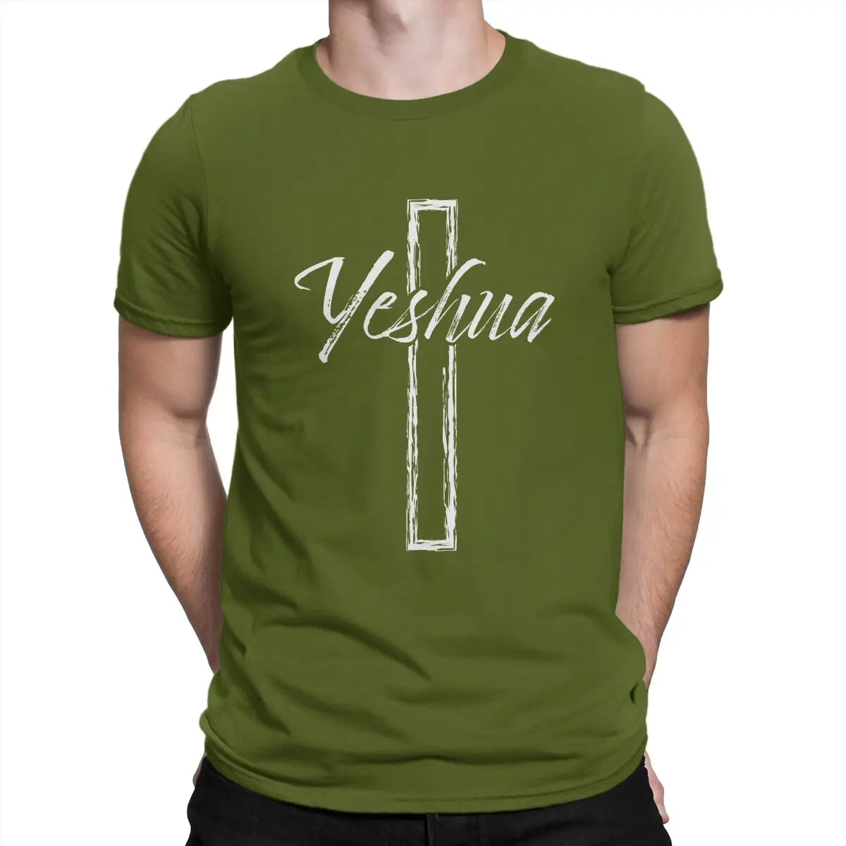 Jesus God Cross Creative TShirt for Men Yeshua Round Collar Pure Cotton T Shirt Distinctive Birthday Gifts Tops
