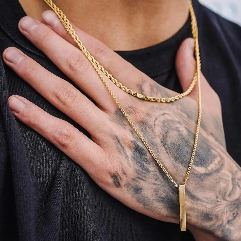 Vnox 3D Vertical Bar Necklace for Men