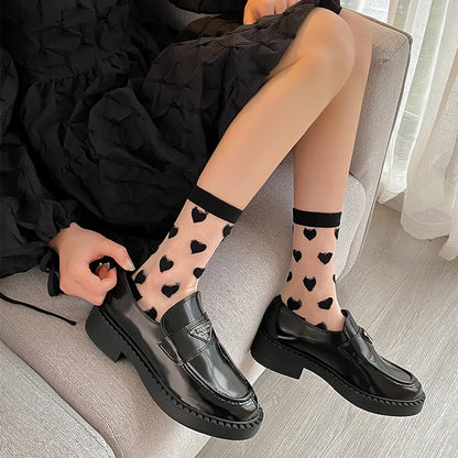Black Crystal Silk Polka Dot Lace Socks