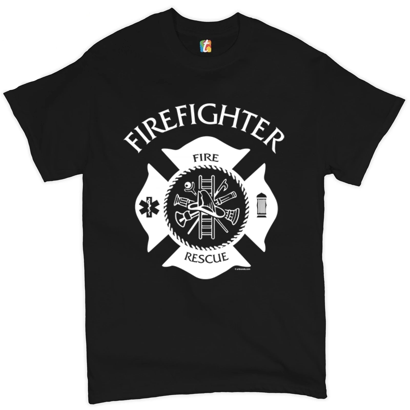Retired Firefighter Badge T-Shirt | Fire &amp; Rescue Department Graphic Short Sleeve Unisex Casual Tee