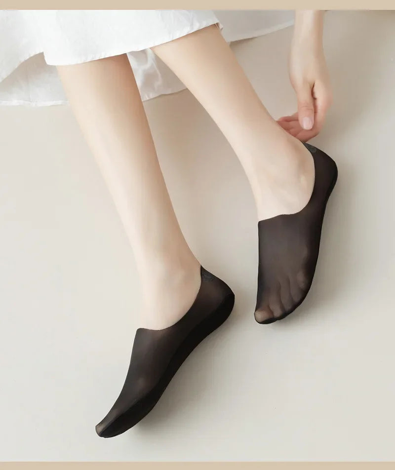 5 Pairs Ultra-Thin Short Socks Invisible, Anti-Slip, Ice Silk