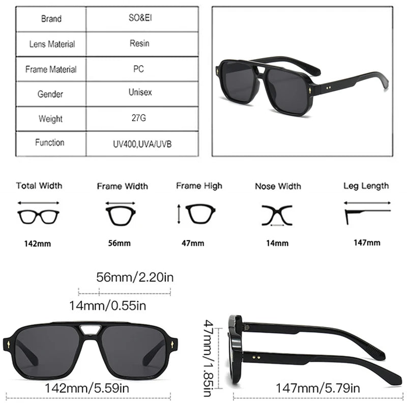SO&amp;EI Vintage Double Bridges Square Sunglasses