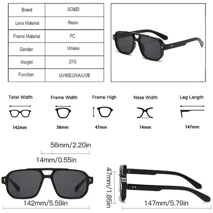 SO&amp;EI Vintage Double Bridges Square Sunglasses