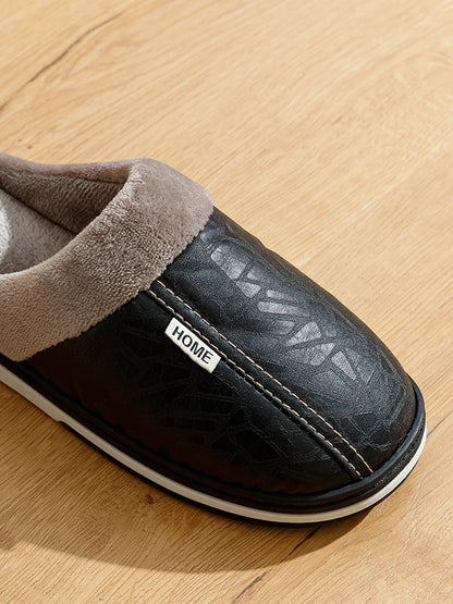 Men’s Winter PU Leather Slippers | Warm &amp; Waterproof Indoor Shoes