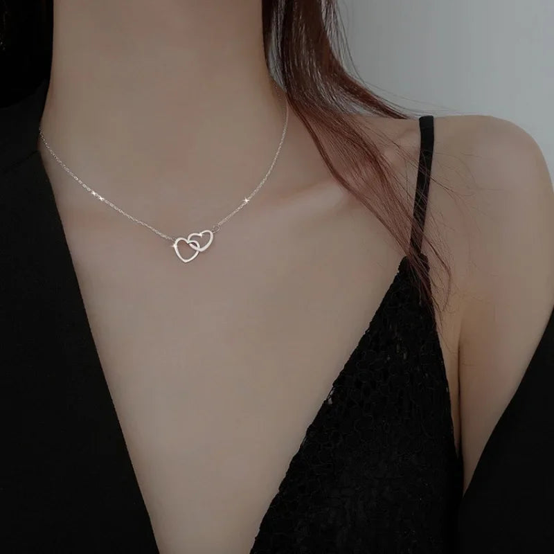 Double Heart Gold Stainless Steel Choker for Women &amp; Couples