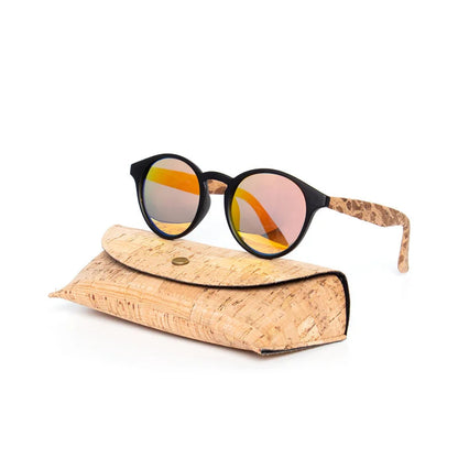 Round Bamboo Grain Polarized Sunglasses with Case – Unisex Wooden Style Shades