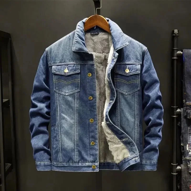Thickened Fleece-Lined Denim Jacket Men&