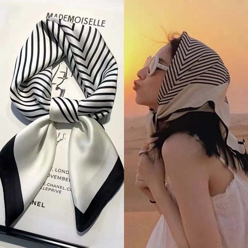 Striped Imitation Silk Scarf for Women